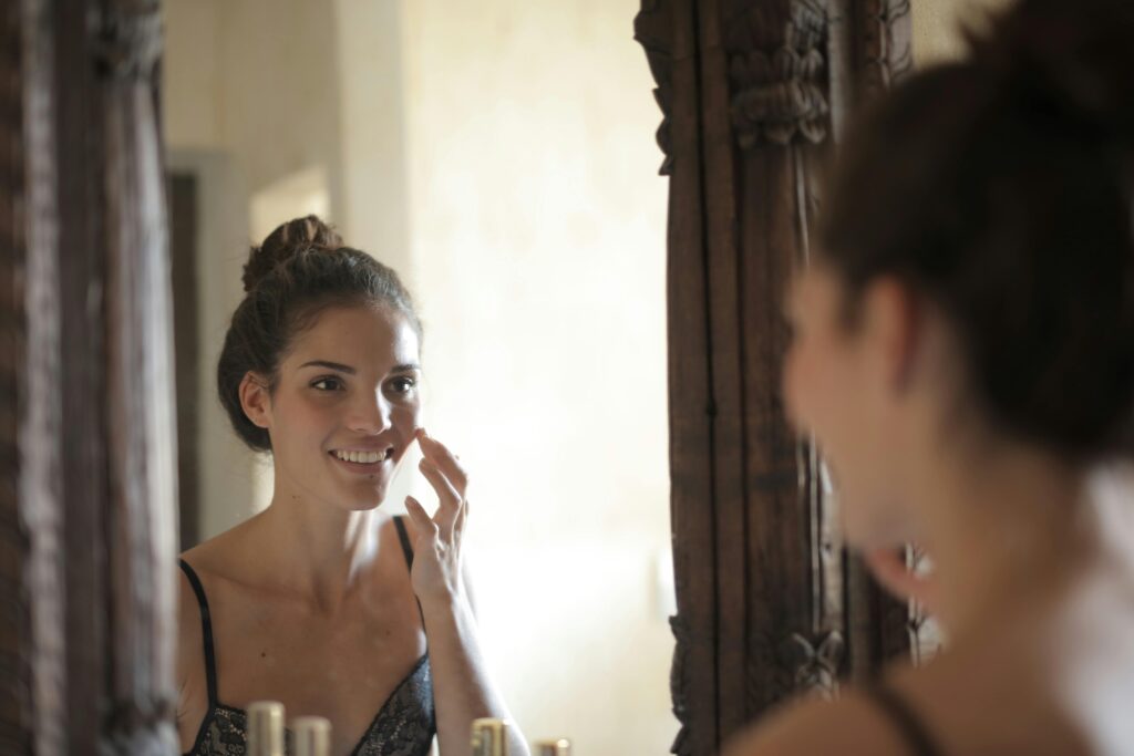 Natural flushed look created using a dewy blush palette